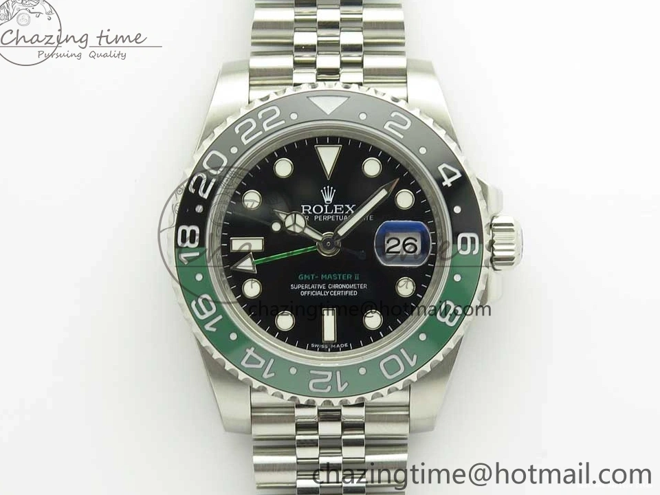 Best AAA Replica Sites GMT-Master Bezel Ceramic Black BPF Bracelet on Green Jubilee 126710 3347 SS Dial A II UrbanChic Black BLRO SS 1225
